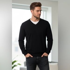 Weatherproof black merino/cashmere sweater, very elegant and warm, stylish, XL